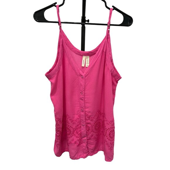 Mauzya Pink Embroidered Button Front Tank Top L - Picture 1 of 8
